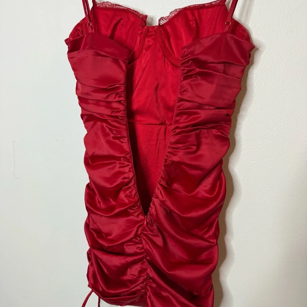 Oh Polly All For You Lace Trim Cowl Neck Satin Red Mini Dress holiday event - Picture 5 of 10